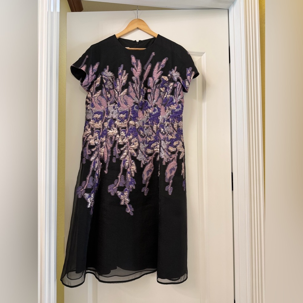 Teri Jon Black and Purple Embroidered Midi Dress